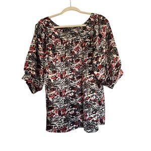 Essentials by Milano Floral Blouse Women’s Size M Red/Black/White 3/4 Sleeve Top